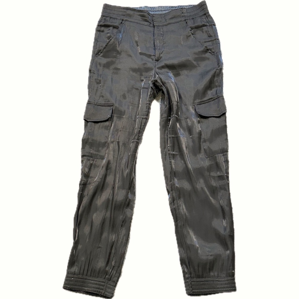 Anthropologie Cargo Joggers Satin Sheen Elastic Waist Size S Dark Green Utility